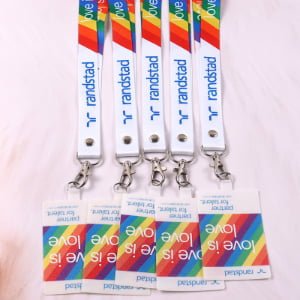 Full color printed phone neck lanyard, heat transfer logo on polyester strap with metal hook attachment