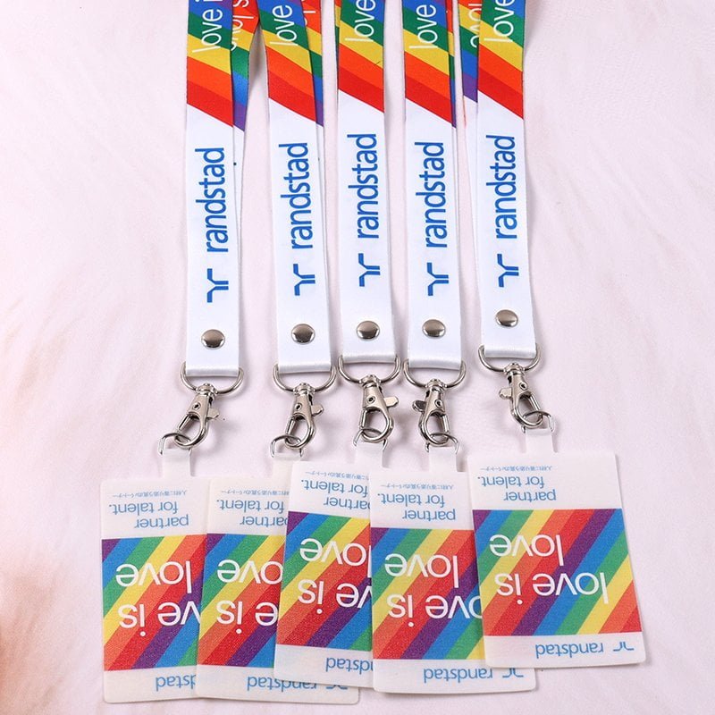 Full color printed phone neck lanyard, heat transfer logo on polyester strap with metal hook attachment