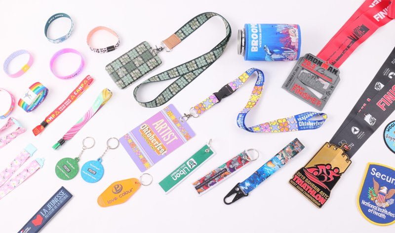Custom foldable can cooler with lanyards wristbands and event merchandise in promotional kit