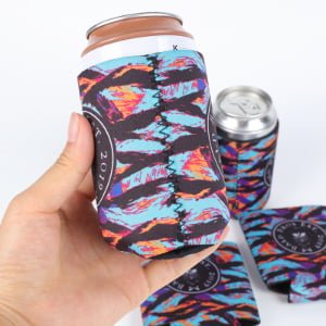 Custom 12oz foldable can cooler for standard 355ml beverage cans with full-color printed artwork