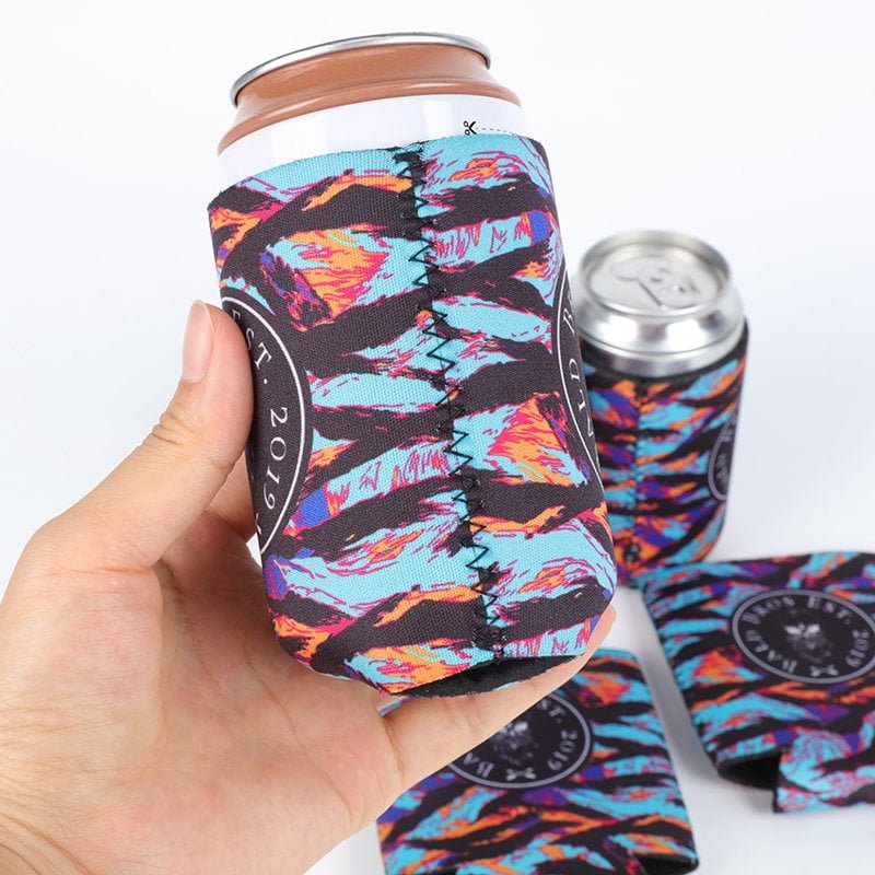 Custom 12oz foldable can cooler for standard 355ml beverage cans with full-color printed artwork