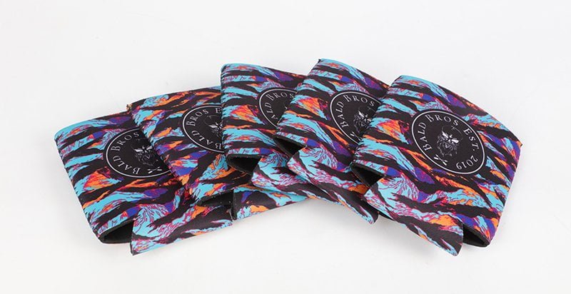 Full-color heat transfer printed foldable can coolers with custom event and brand artwork