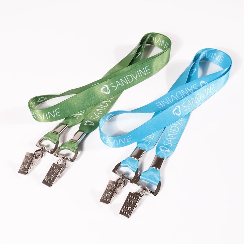 Two hook RPET lanyards with quick release buckle, premium full-color heat transfer logo, MOQ 100pcs