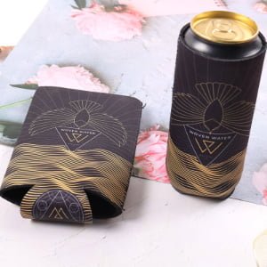 Full-color printed foldable can cooler with custom branding for beverage brands and promotional merchandise