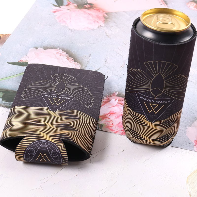 Full-color printed foldable can cooler with custom branding for beverage brands and promotional merchandise