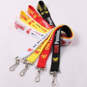 Yellow red black and white custom screen printed lanyards