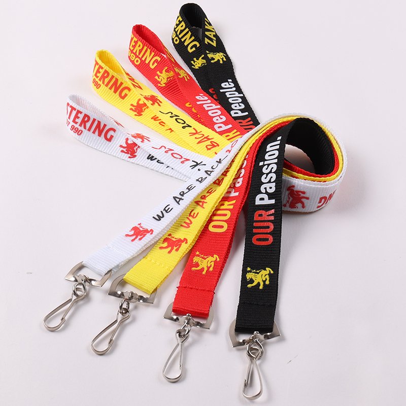Yellow red black and white custom screen printed lanyards