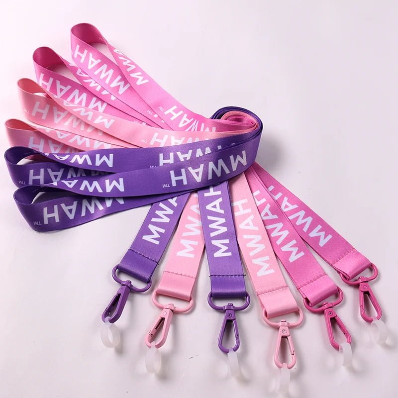 custom pink and purple fashion lanyards with colored buckles and logo printing