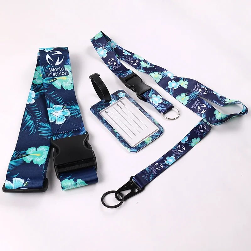 matching custom neck lanyard short lanyard and wrist strap with coordinated hardware