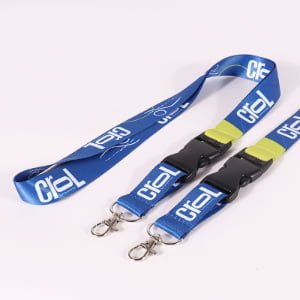 Quick release polyester lanyard with plastic buckle, vibrant printed design and durable webbing for staff credentials