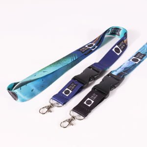 Custom logo lanyard with plastic buckle connector, heat transfer printed polyester strap with swivel hook