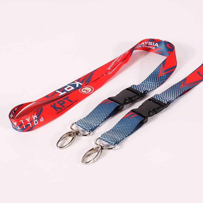 Full color heat transfer lanyards with detachable plastic buckle, durable polyester strap for ID badges and keys