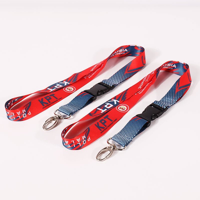 Custom logo heat transfer lanyard, vivid detailed printing on polyester with quick release buckle connector