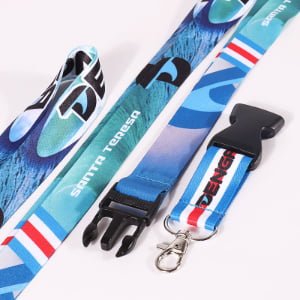 Custom logo lanyard with plastic buckle connector, heat transfer printed polyester strap with swivel hook