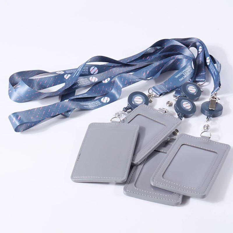 Polyester lanyard heat transfer printed with PU ID holder and retractable reel for office staff