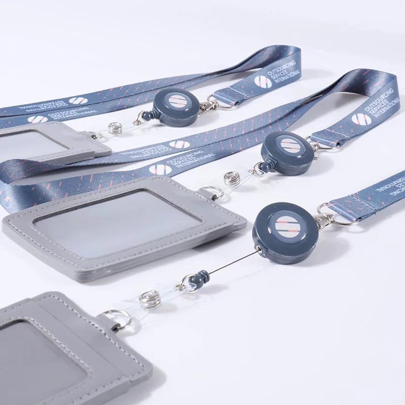 Retractable badge holder set with polyester heat transfer lanyard, PU card holder and badge