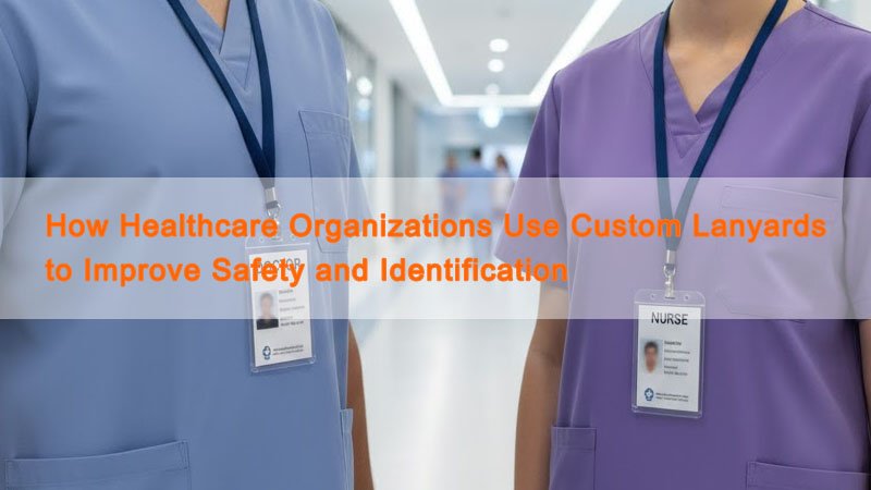 Close-up of custom hospital lanyards and ID badges for clear staff identification in a healthcare setting