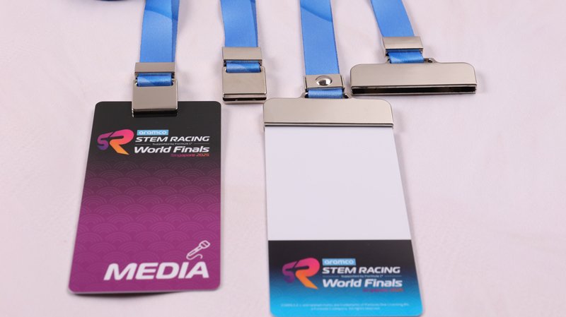 Custom PVC event badge sizes 54x95mm and 54x125mm with 0.76mm and 1mm thickness