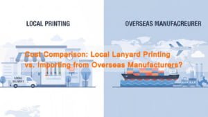 Cost comparison cover showing local lanyard printing vs overseas importing with total landed cost dashboard