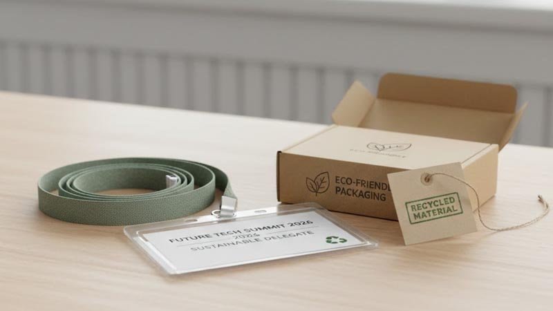 Eco-friendly rPET lanyards and sustainable packaging for green conferences