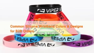 Popular silicone wristband colors with debossed, color-filled, and printed logo examples for bulk custom orders.
