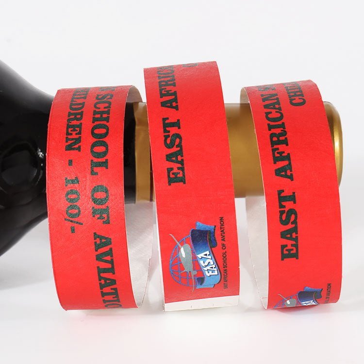 Red Tyvek event wristband with QR code and barcode printing for entry control