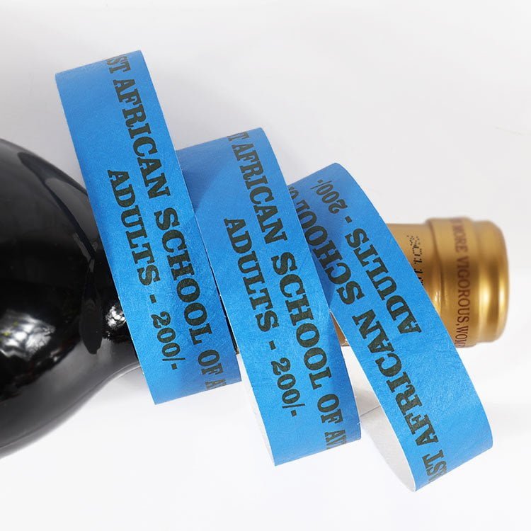 Custom Tyvek wristbands 25mm x 250mm printed with event text and logo