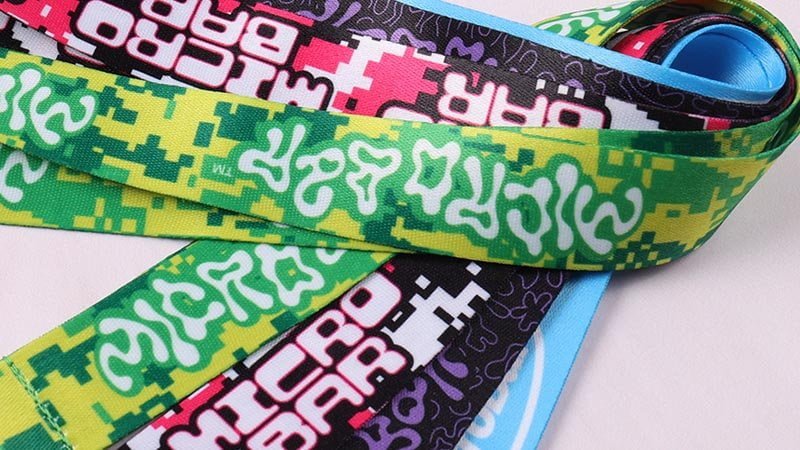 Dye-sublimated lanyard with full-color gradients and fine details printed on polyester