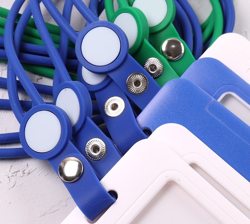 Custom color silicone lanyard and plastic ID holder set for access cards