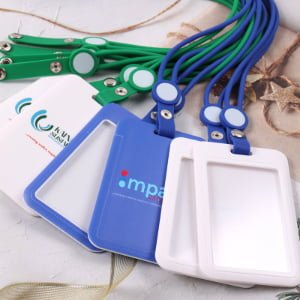 Silicone neck lanyard set for staff ID cards with logo printed plastic holder