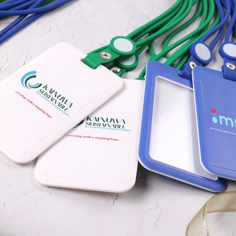 Waterproof silicone lanyard with plastic badge holder in custom colors