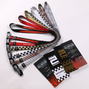 Woven logo polyester lanyard with zinc alloy slider laser logo and PVC ID card set