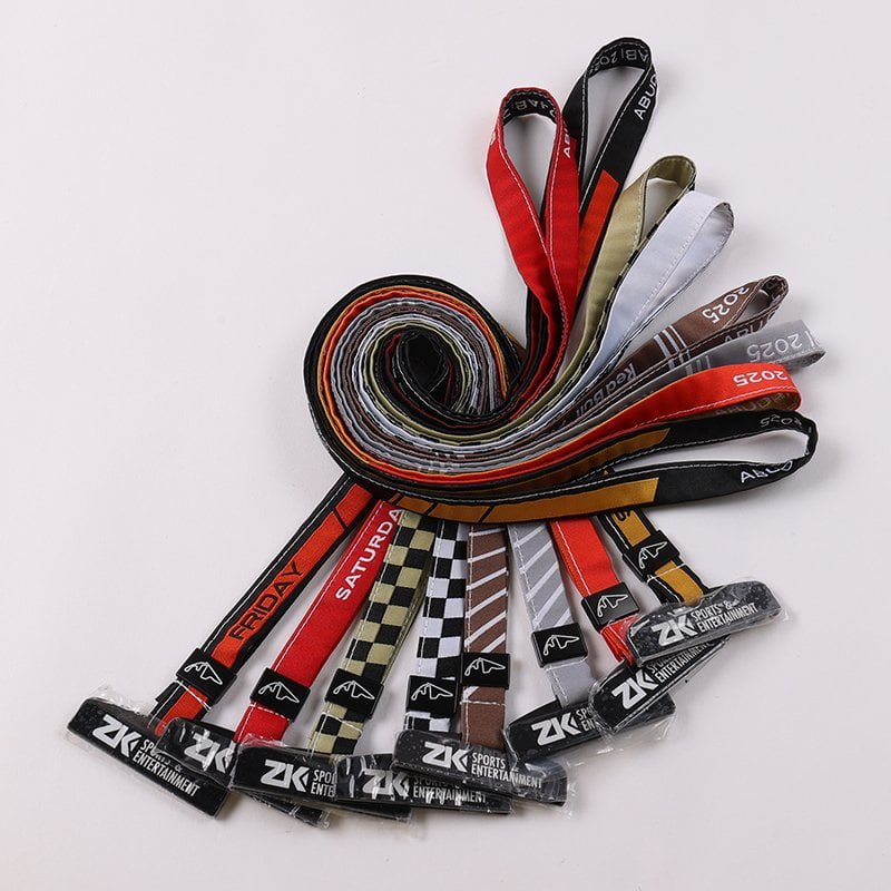 Custom woven lanyards with metal slider and serial numbered PVC badges for exhibitions