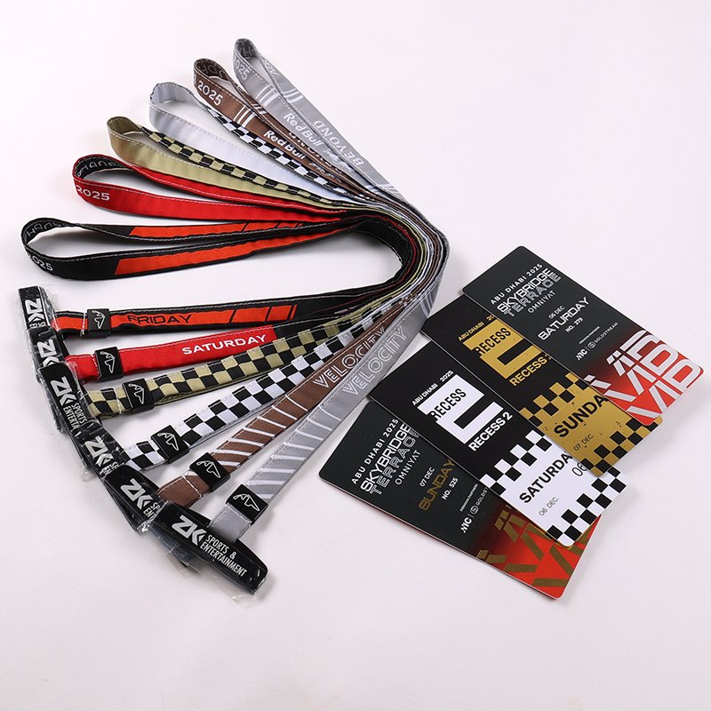 Custom embroidered event lanyard with zinc alloy metal slider and PVC badge