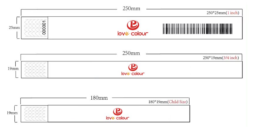 Standard 25mm x 250mm Tyvek wristband size
