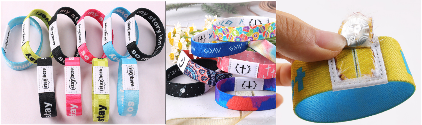 NFC elastic wristband with integrated NFC213 chip and sublimation printed fabric