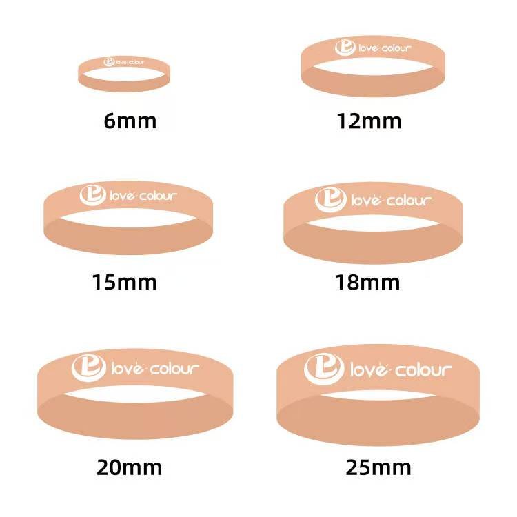 Custom silicone wristbands in 12mm 15mm 20mm and 25mm widths with printed logos