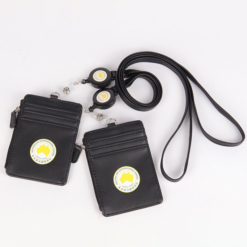 pu leather badge holder with custom logo and metal clip reel