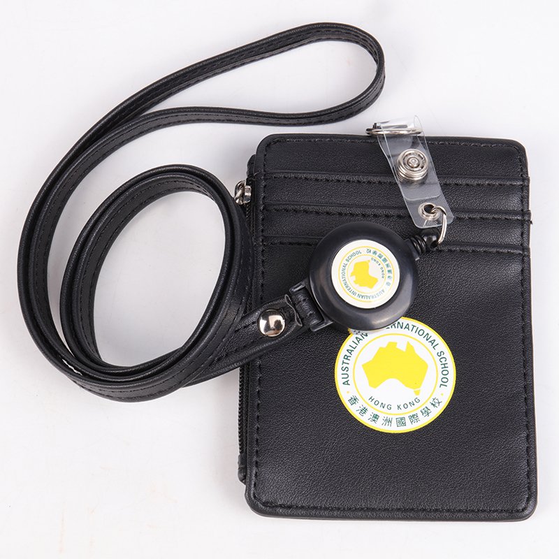 durable pu leather card holder with transparent id window and stitching detail