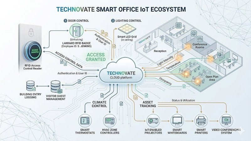 FID smart lanyard integrated with IoT smart office system
