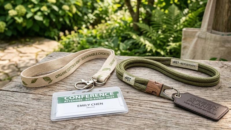 recycled PET premium custom lanyards for sustainable branding and event programs
