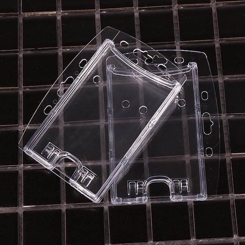 Transparent rigid plastic badge holder for employee ID cards