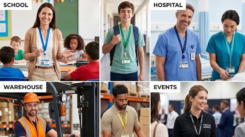 Breakaway lanyards used in schools hospitals warehouses and events