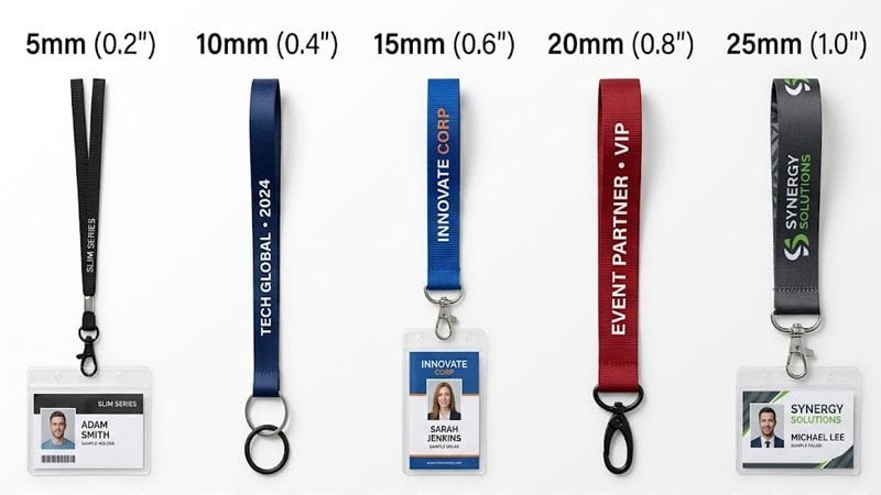 standard lanyard widths with common uses for badges events and promotions