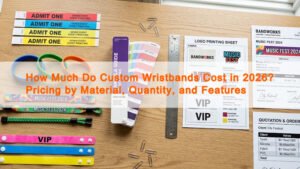 Custom wristbands in different materials displayed for 2026 pricing comparison
