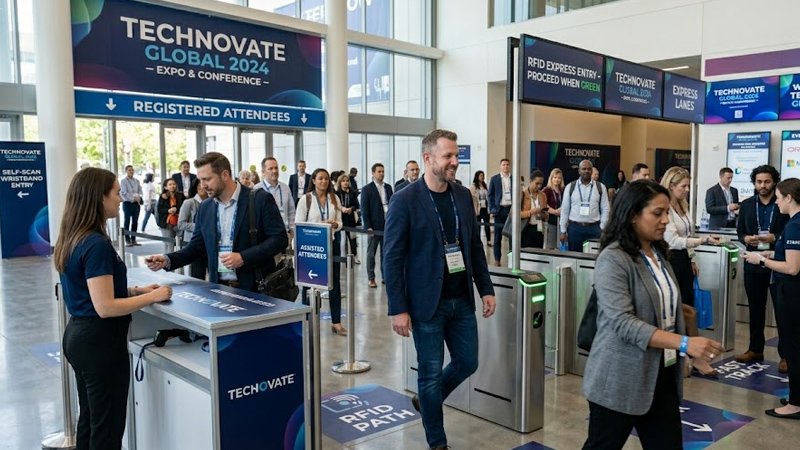 Attendees using RFID wristbands for fast event entry