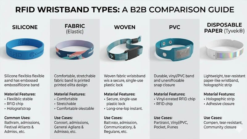 Comparison of different RFID wristband types for business and event applications