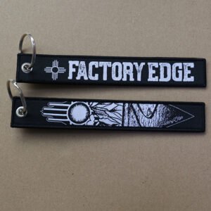 bulk custom woven keychains with embroidery detail and metal key ring