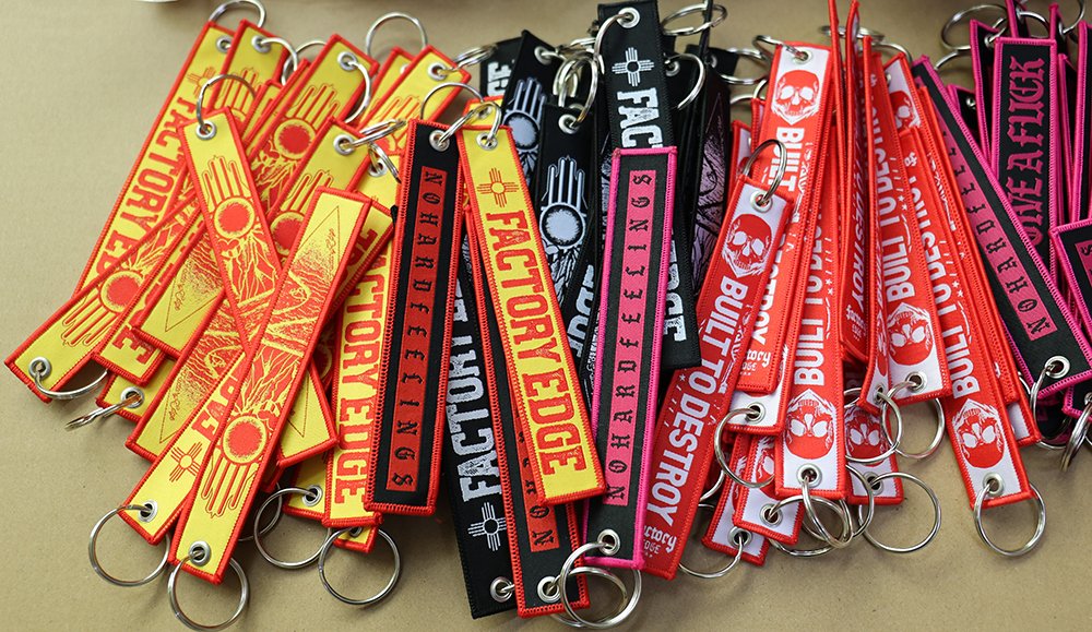 high density polyester embroidered keychain with custom text logo