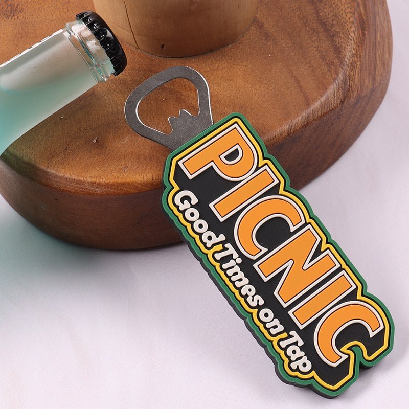 metal bottle opener with soft silicone grip for branding